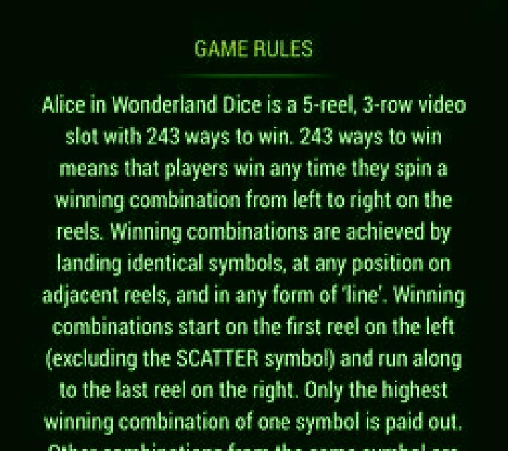 Alice in Wonderland Dice slot