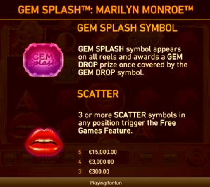 Gem Splash Marilyn Monroe slot